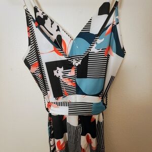 Abstract Geometric Print Sleeveless Jumpsuit